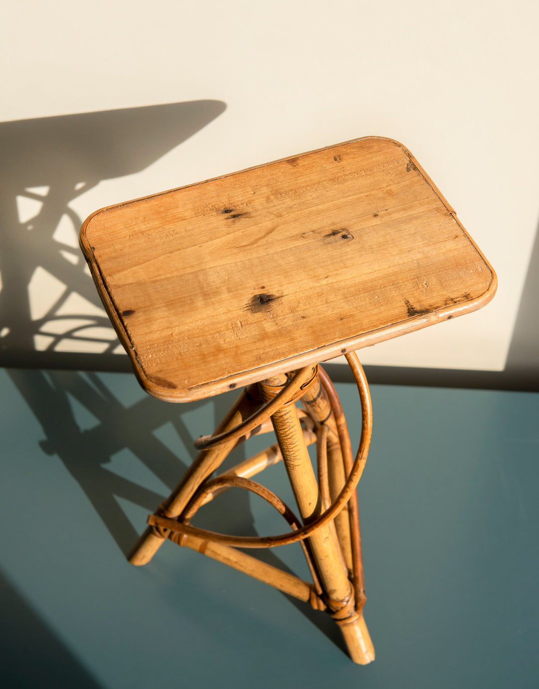 Small Vintage Bamboo Side Table - Organic Shape