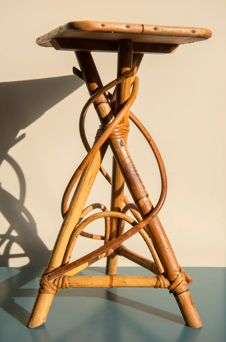 Small Vintage Bamboo Side Table - Organic Shape