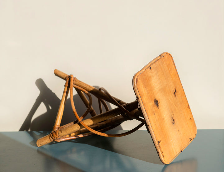 Small Vintage Bamboo Side Table - Organic Shape