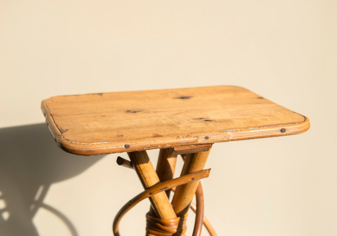 Small Vintage Bamboo Side Table - Organic Shape