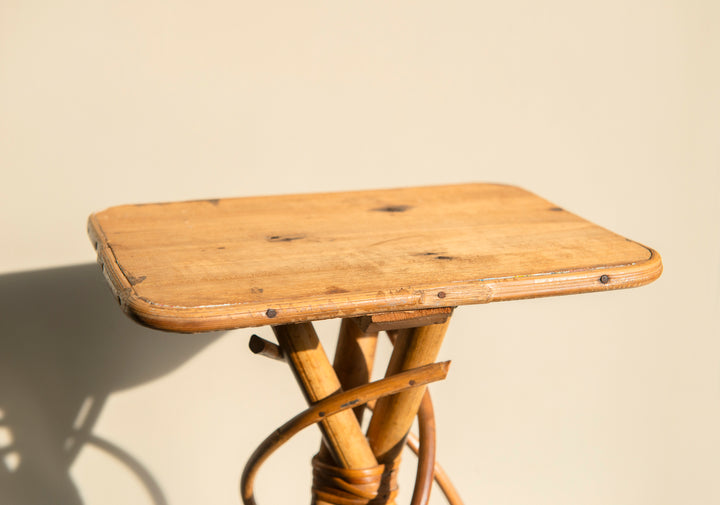 Small Vintage Bamboo Side Table - Organic Shape