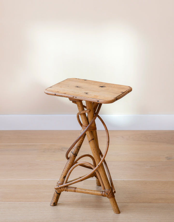 Small Vintage Bamboo Side Table - Organic Shape