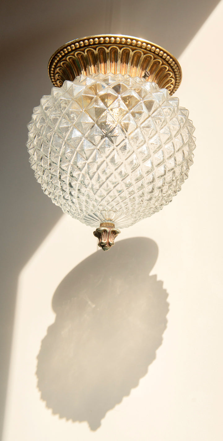 Cut Crystal Glass Pineapple Lamp, Hollywood Regency