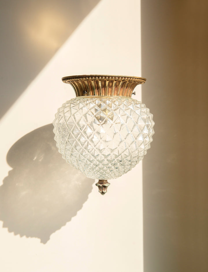 Cut Crystal Glass Pineapple Lamp, Hollywood Regency