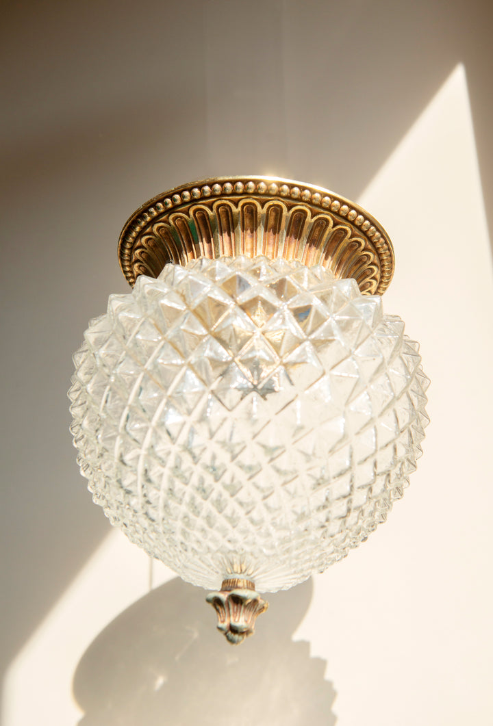Cut Crystal Glass Pineapple Lamp, Hollywood Regency