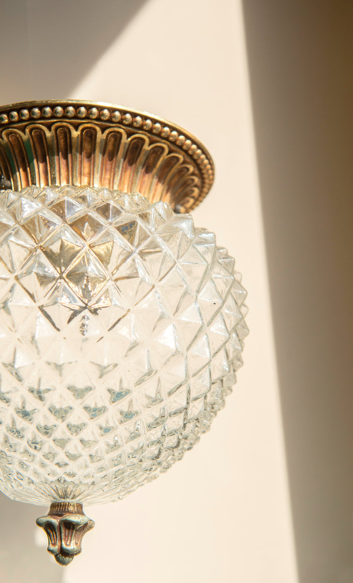 Cut Crystal Glass Pineapple Lamp, Hollywood Regency