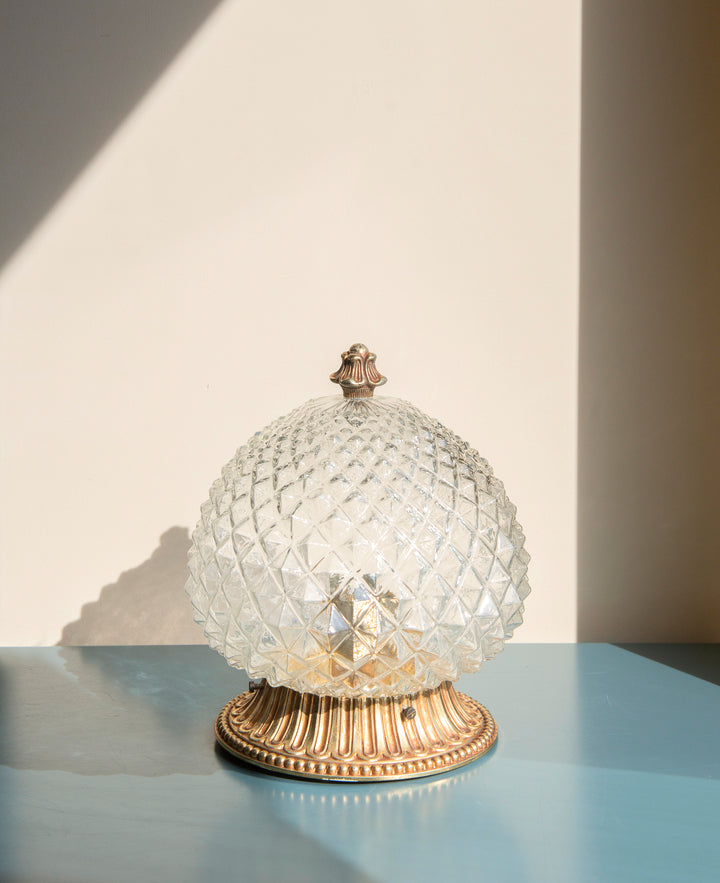 Cut Crystal Glass Pineapple Lamp, Hollywood Regency