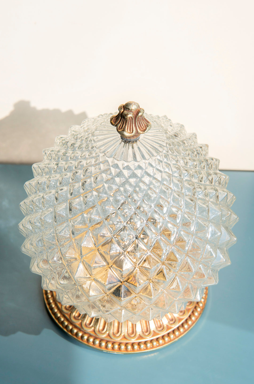 Cut Crystal Glass Pineapple Lamp, Hollywood Regency