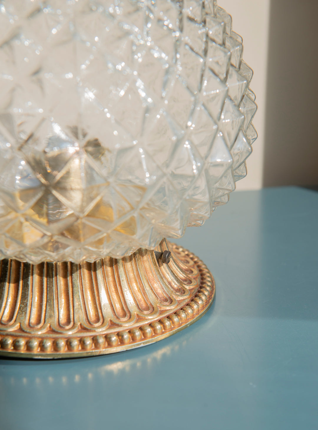 Cut Crystal Glass Pineapple Lamp, Hollywood Regency