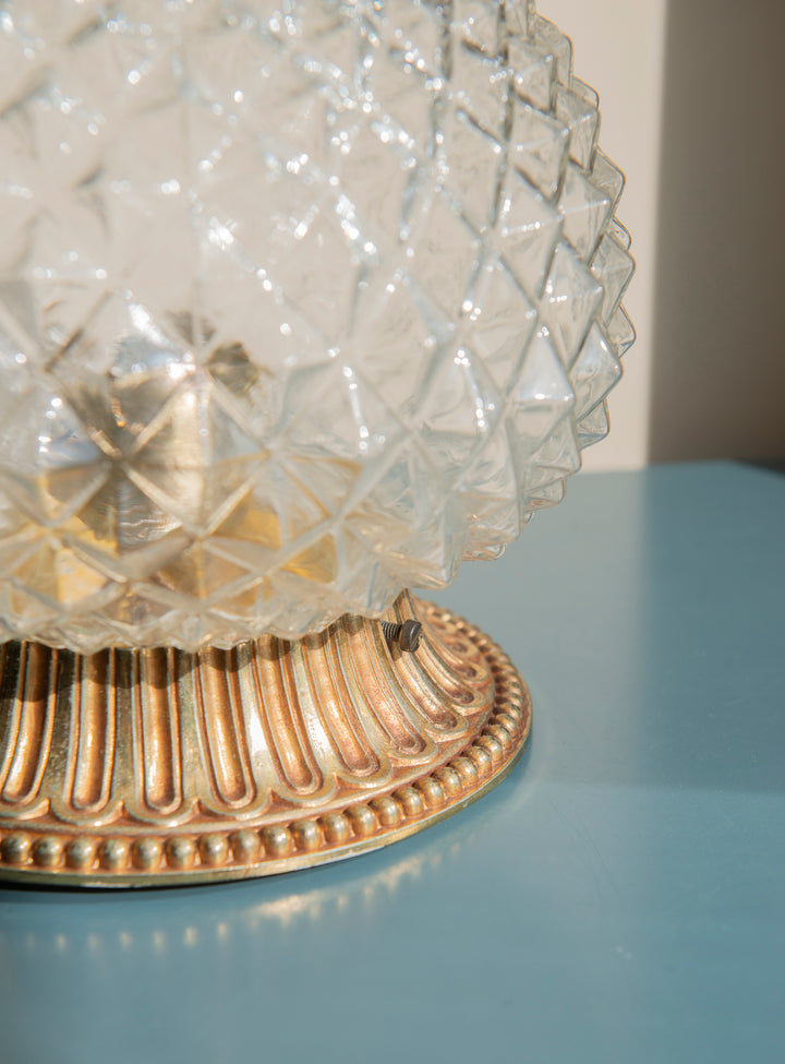 Cut Crystal Glass Pineapple Lamp, Hollywood Regency