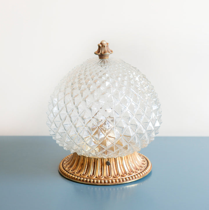Cut Crystal Glass Pineapple Lamp, Hollywood Regency