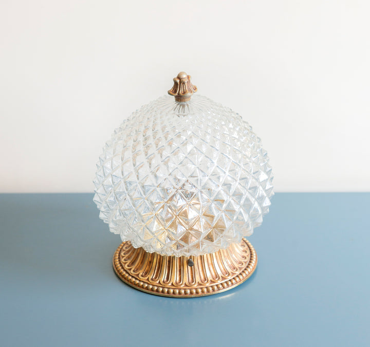 Cut Crystal Glass Pineapple Lamp, Hollywood Regency