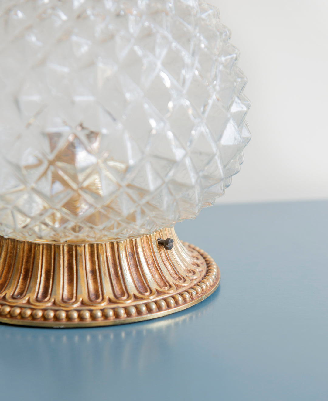 Cut Crystal Glass Pineapple Lamp, Hollywood Regency