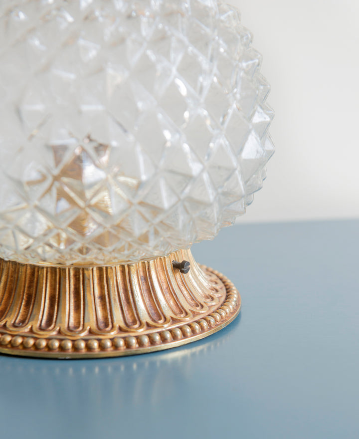 Cut Crystal Glass Pineapple Lamp, Hollywood Regency