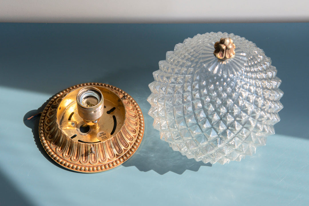 Cut Crystal Glass Pineapple Lamp, Hollywood Regency