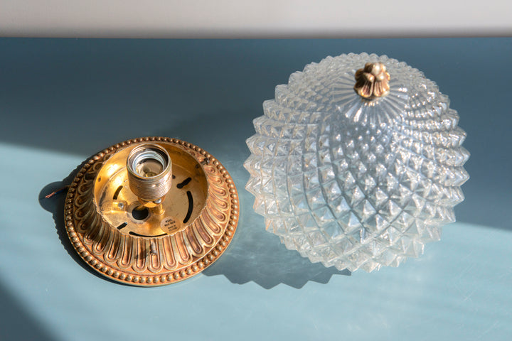 Cut Crystal Glass Pineapple Lamp, Hollywood Regency