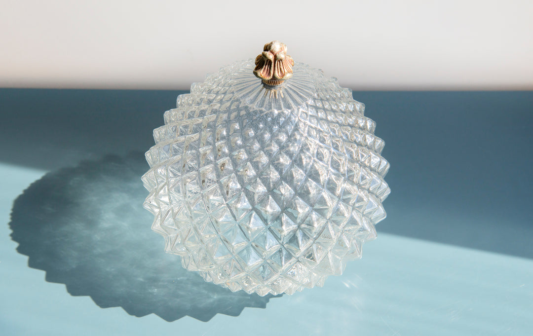 Cut Crystal Glass Pineapple Lamp, Hollywood Regency