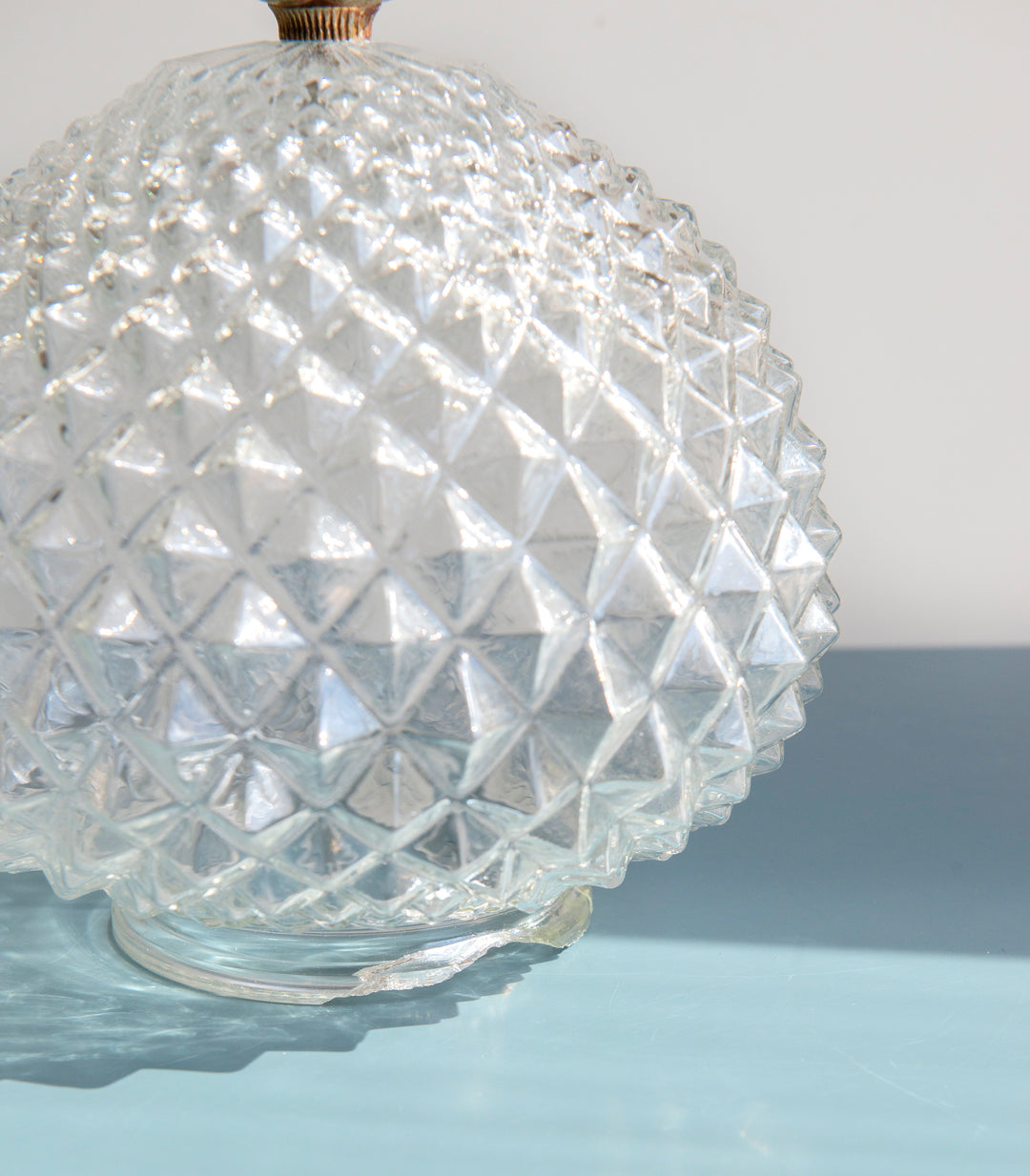 Cut Crystal Glass Pineapple Lamp, Hollywood Regency