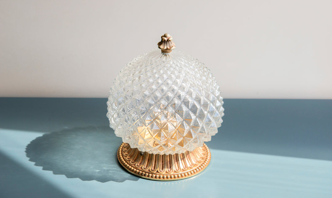 Cut Crystal Glass Pineapple Lamp, Hollywood Regency