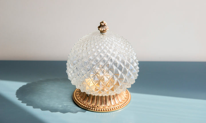 Cut Crystal Glass Pineapple Lamp, Hollywood Regency