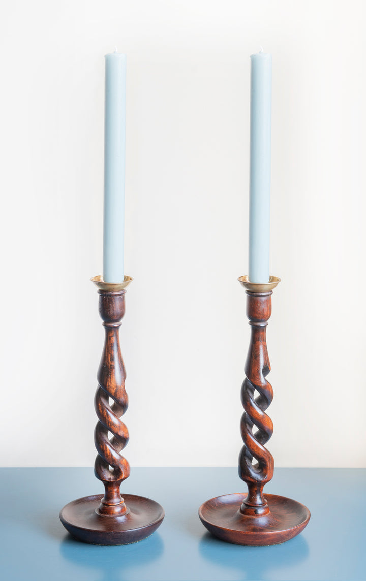 Antique Barley Twist Candle Holder Pair, 1920s Design