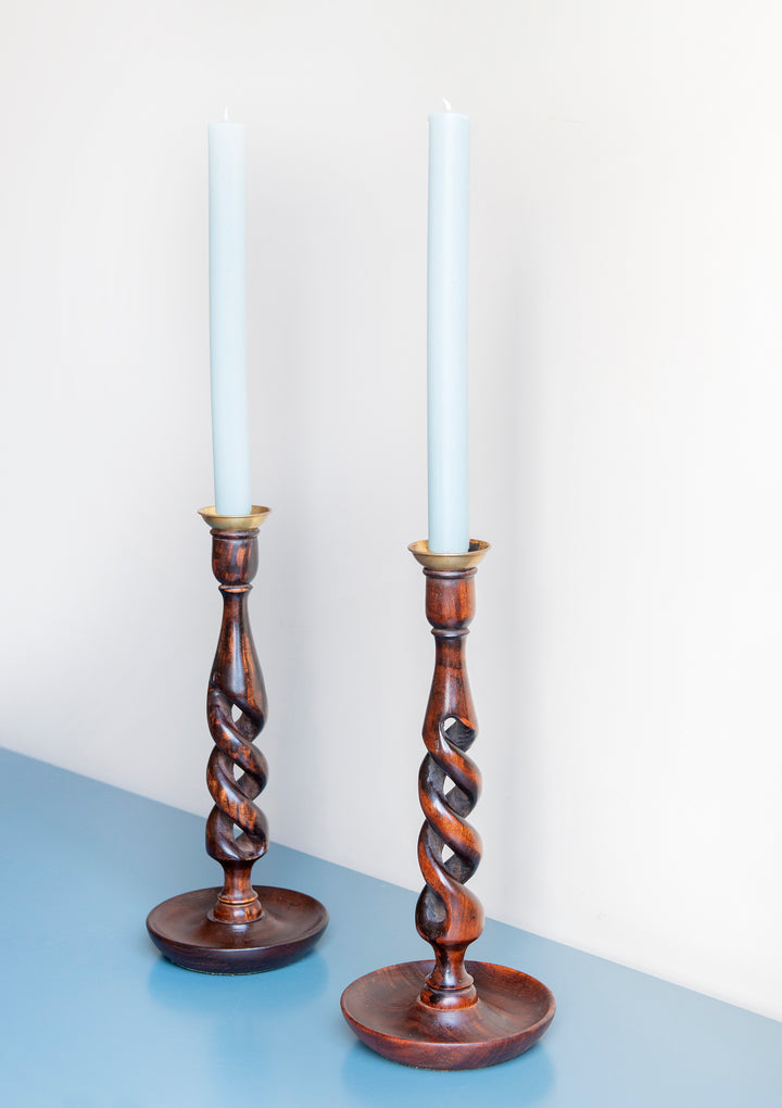 Antique Barley Twist Candle Holder Pair, 1920s Design