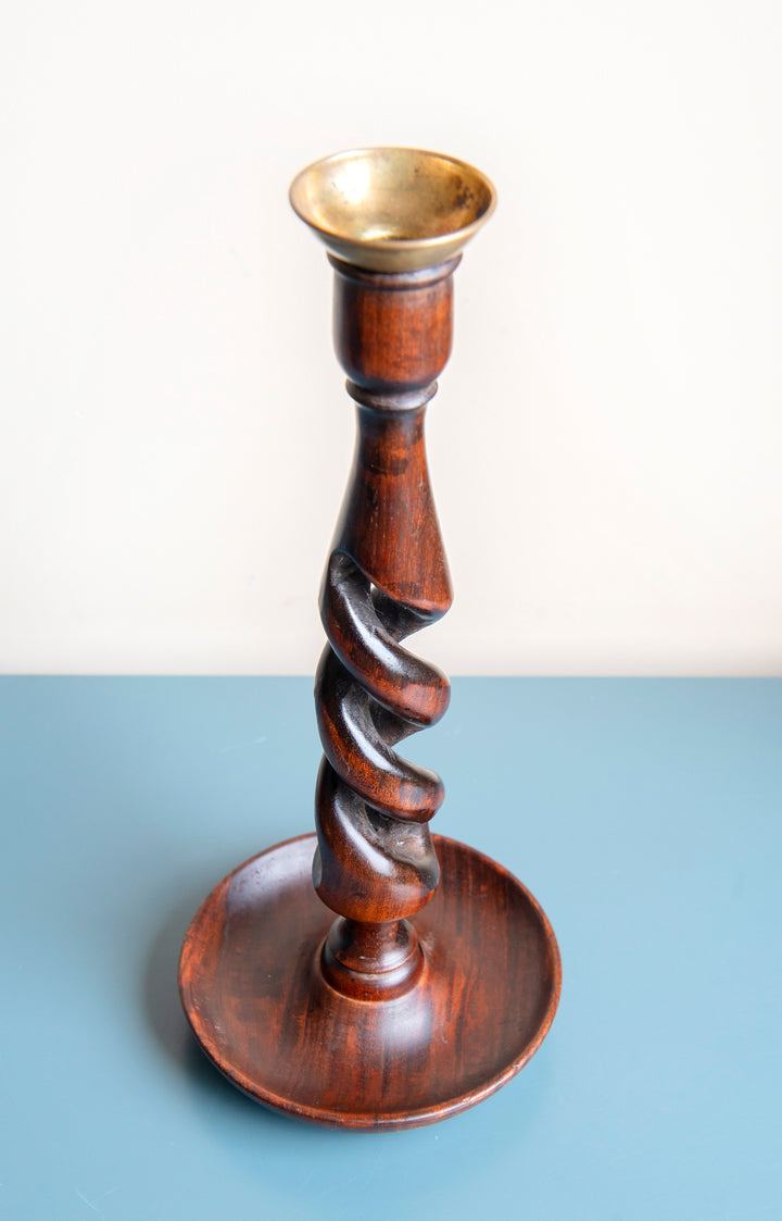 Antique Barley Twist Candle Holder Pair, 1920s Design