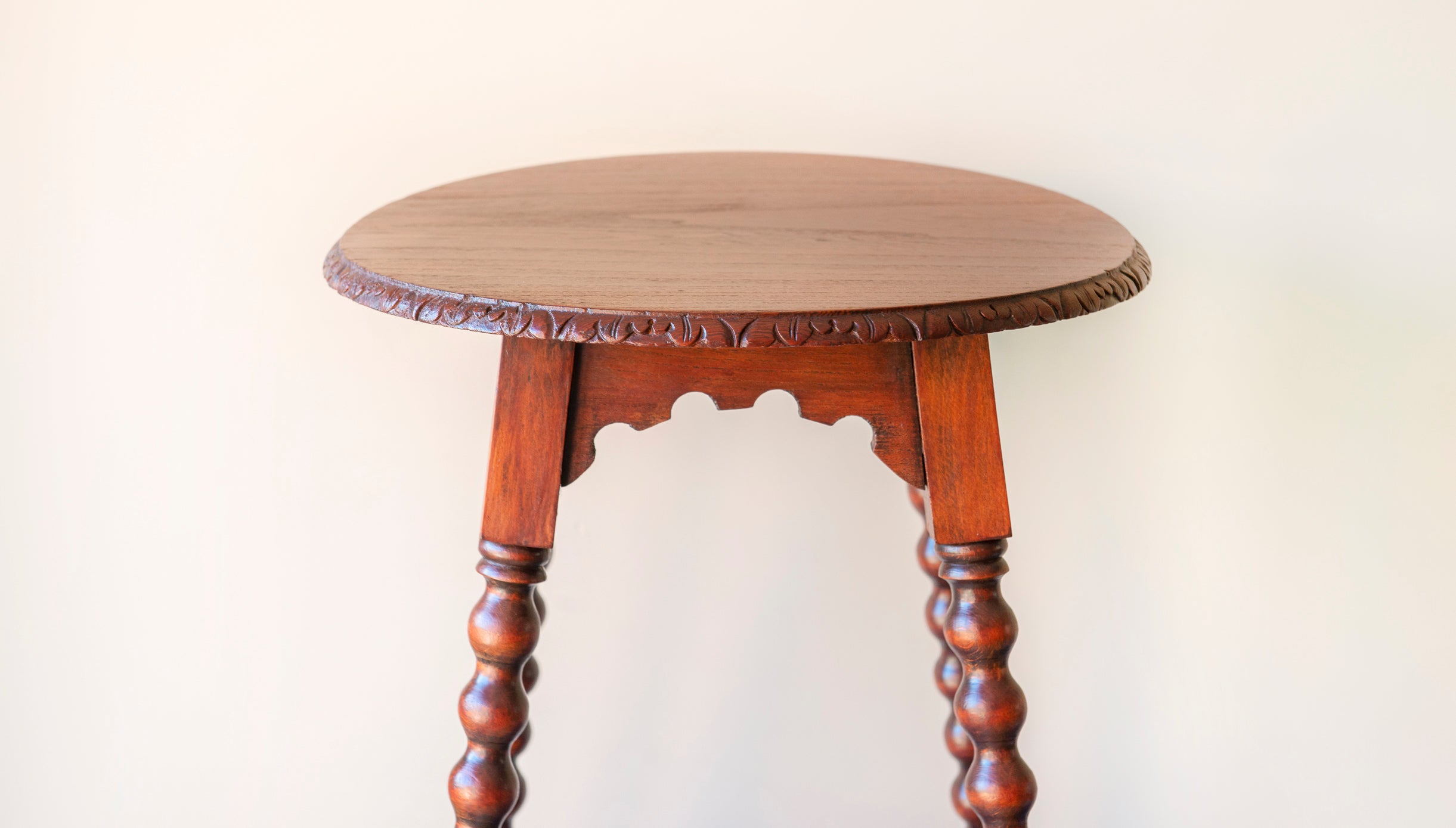 Large Antique Side Table With Carved Bobbin Legs – Curated Vintage