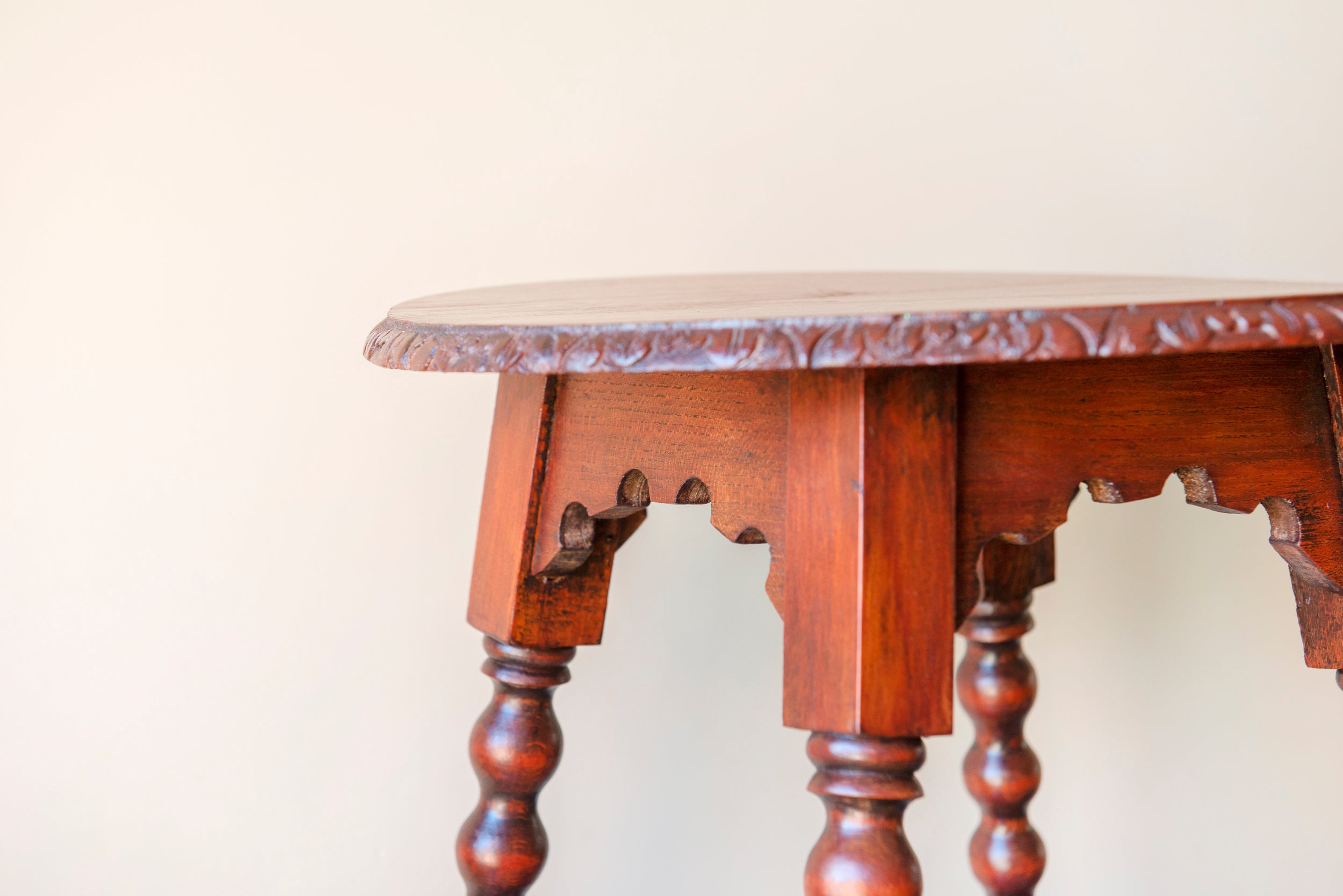 Large Antique Side Table With Carved Bobbin Legs – Curated Vintage