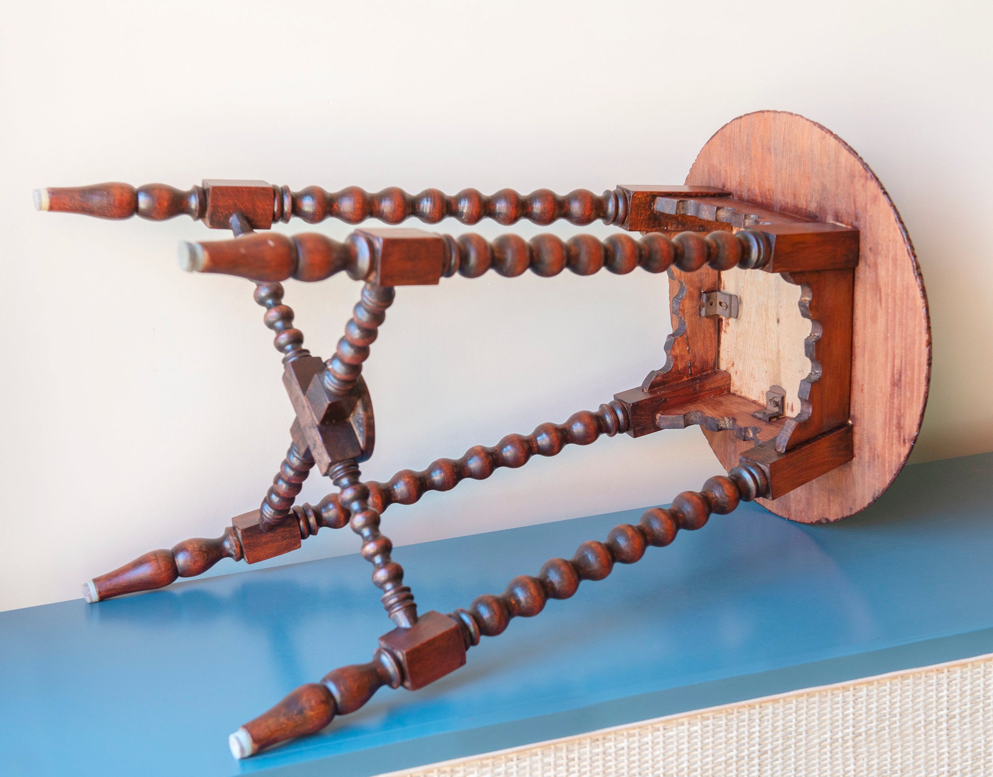 Large Antique Side Table With Carved Bobbin Legs – Curated Vintage