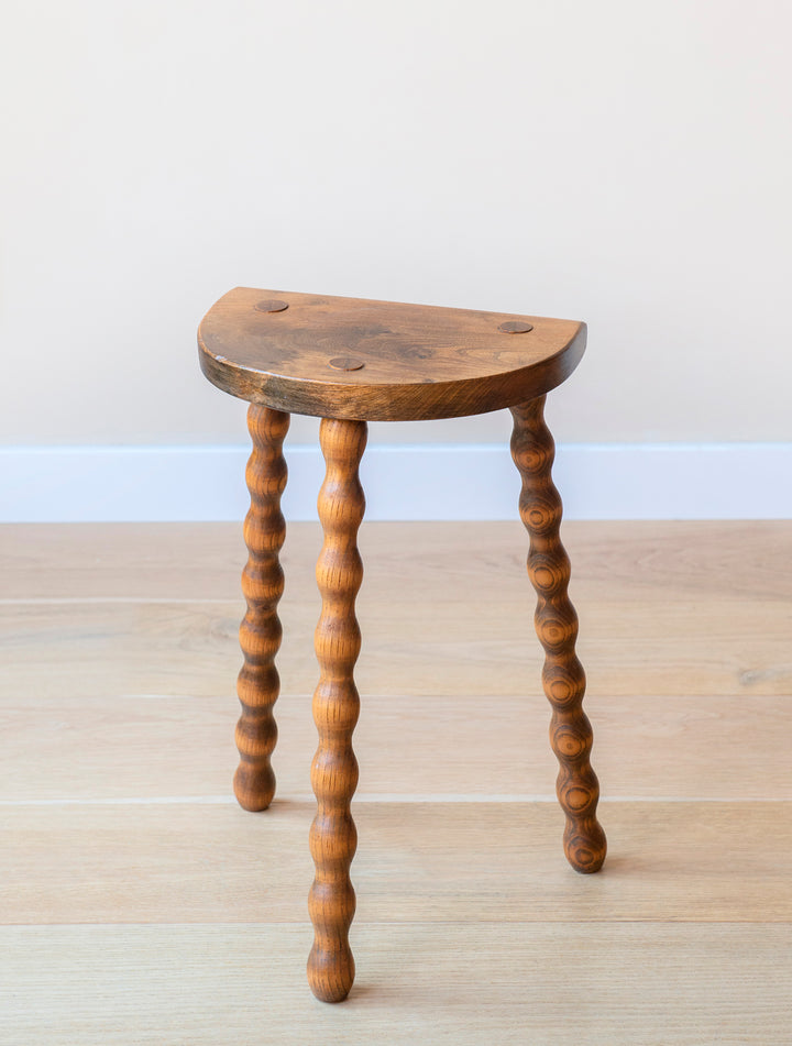 French Bobbin Milking Stool, Half Moon Table