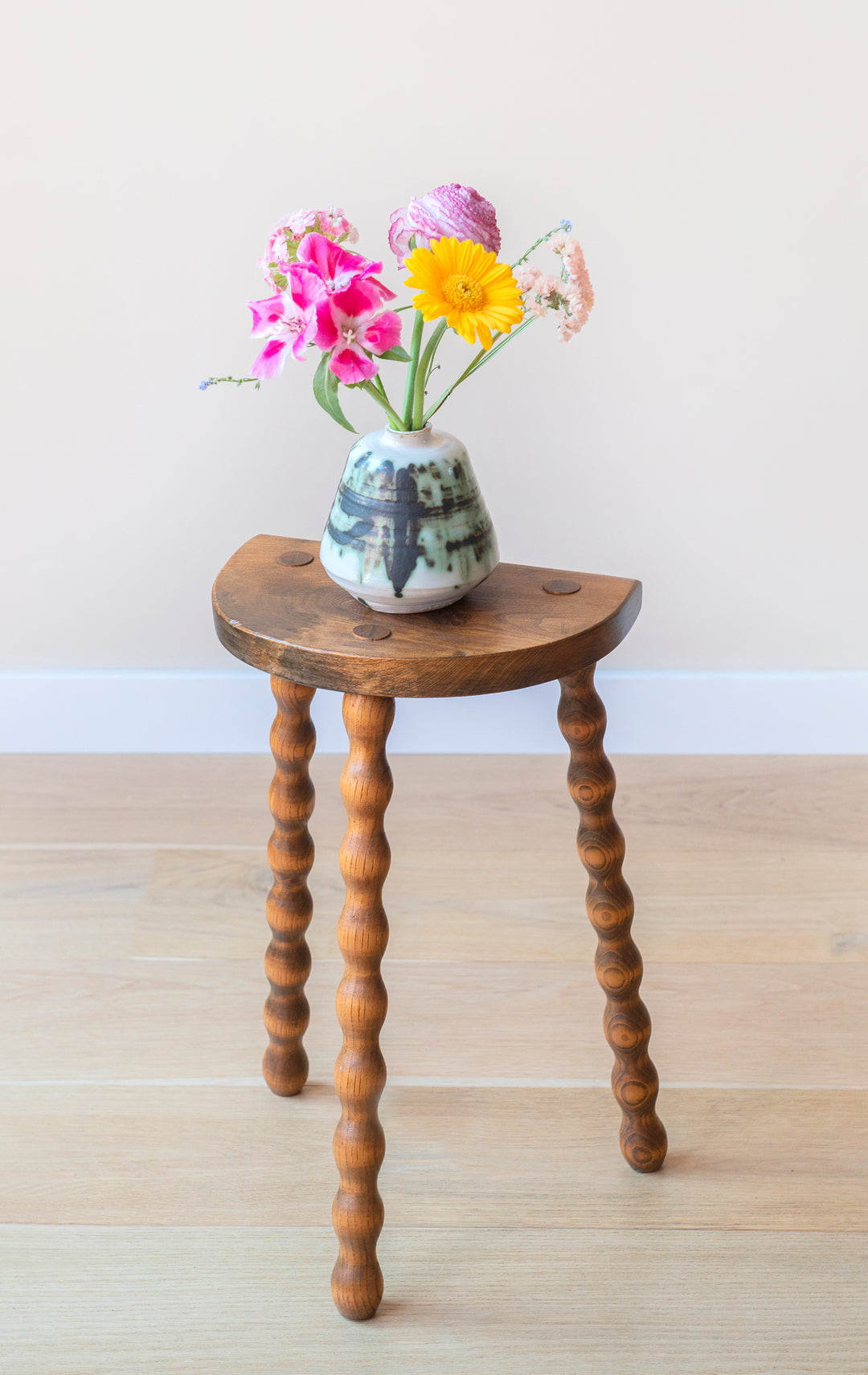French Bobbin Milking Stool, Half Moon Table