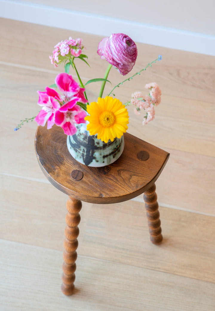 French Bobbin Milking Stool, Half Moon Table