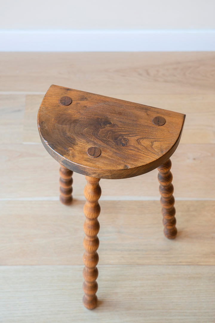 French Bobbin Milking Stool, Half Moon Table