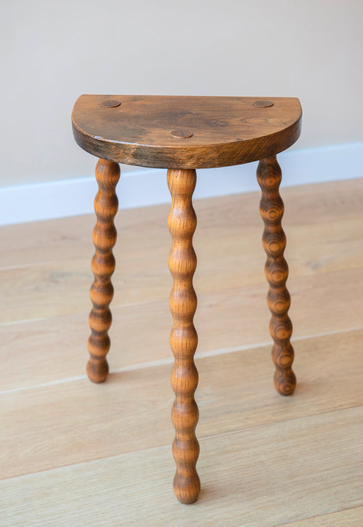 French Bobbin Milking Stool, Half Moon Table