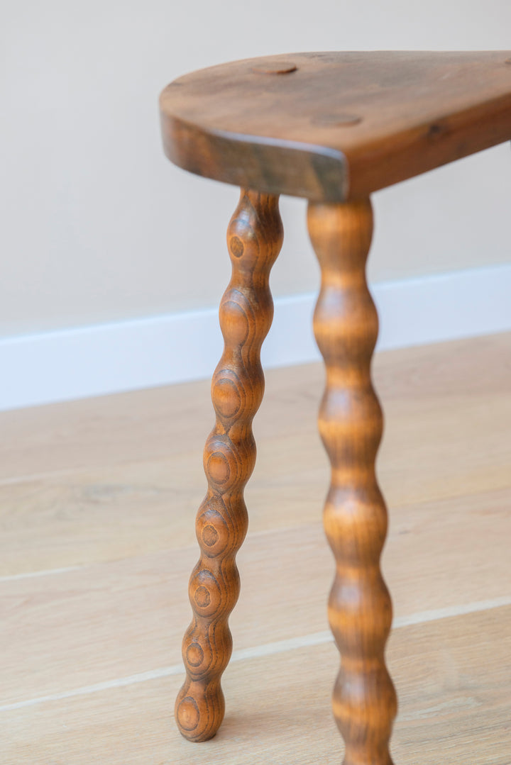 French Bobbin Milking Stool, Half Moon Table