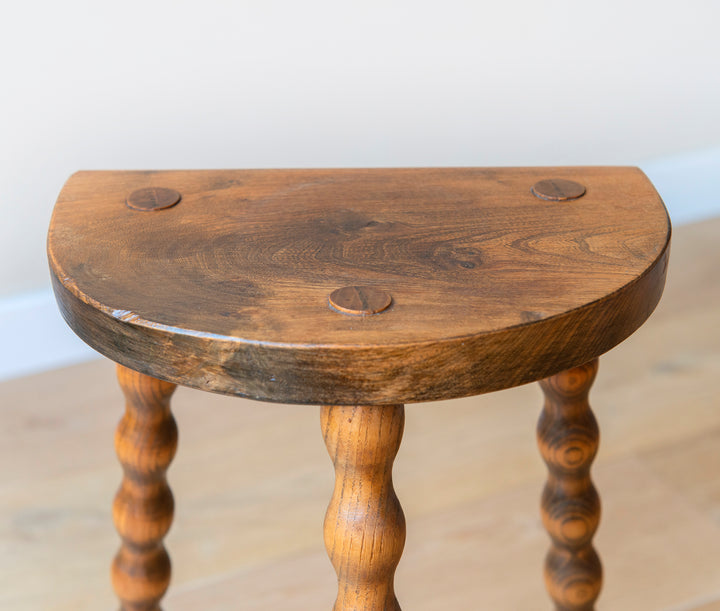 French Bobbin Milking Stool, Half Moon Table