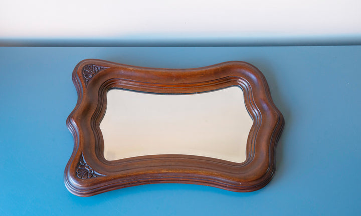 Mahogany Wooden Mirror With Scalloped Frame, Art Nouveau Style