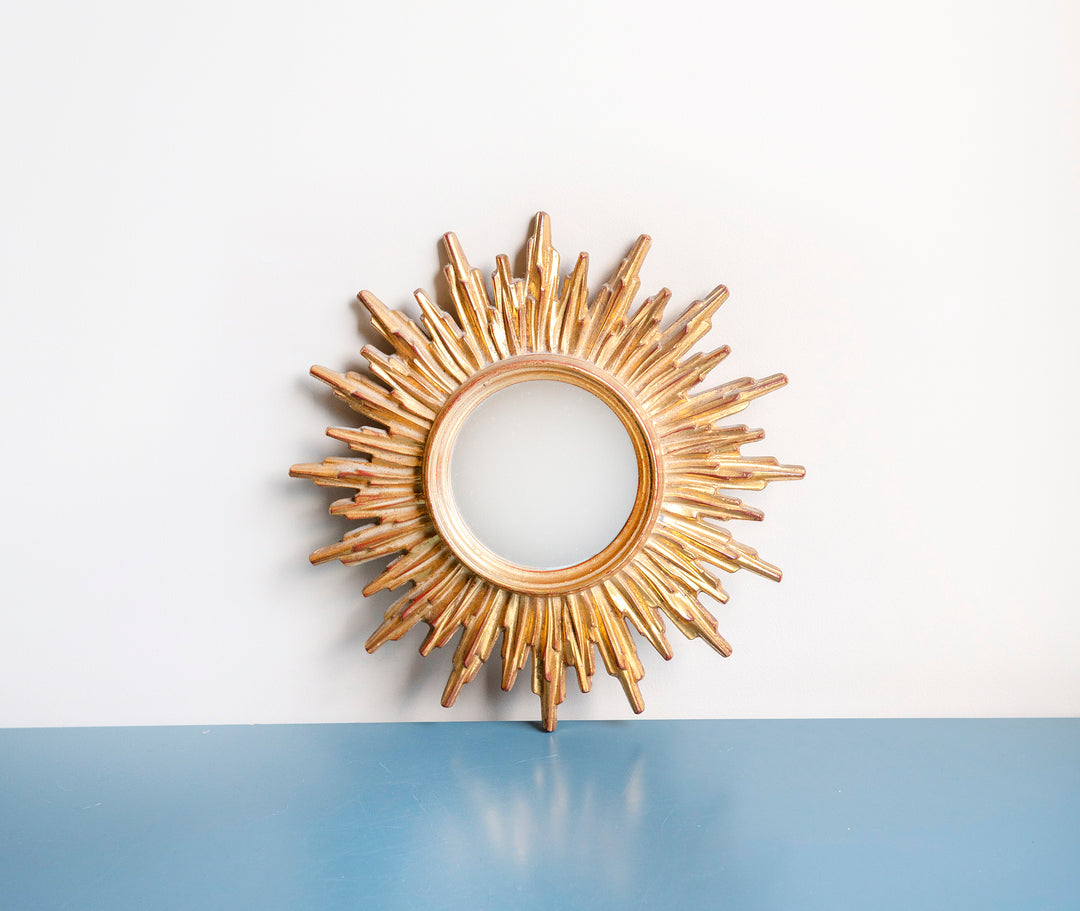 Vintage Golden Sunburst Mirror, Deknudt, Made In Belgium