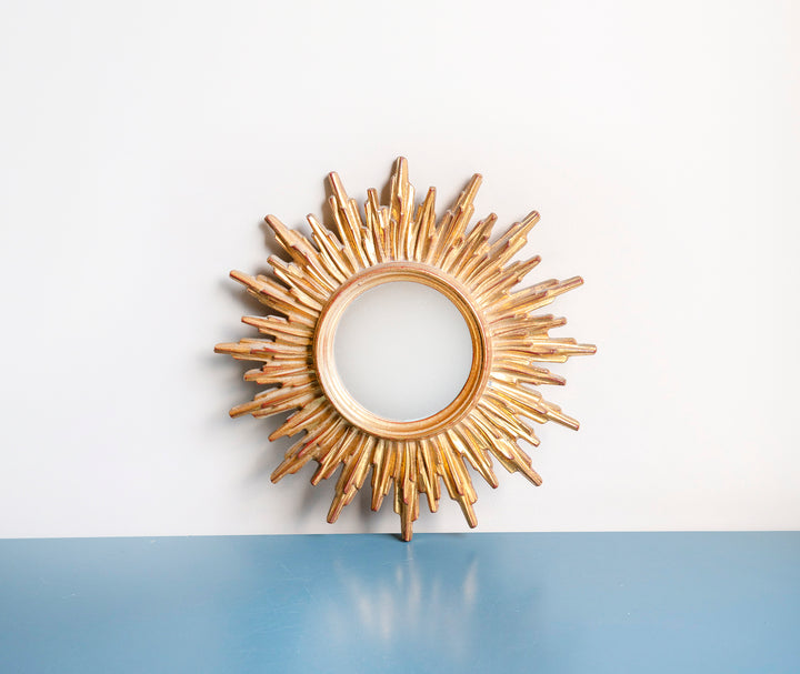 Vintage Golden Sunburst Mirror, Deknudt, Made In Belgium