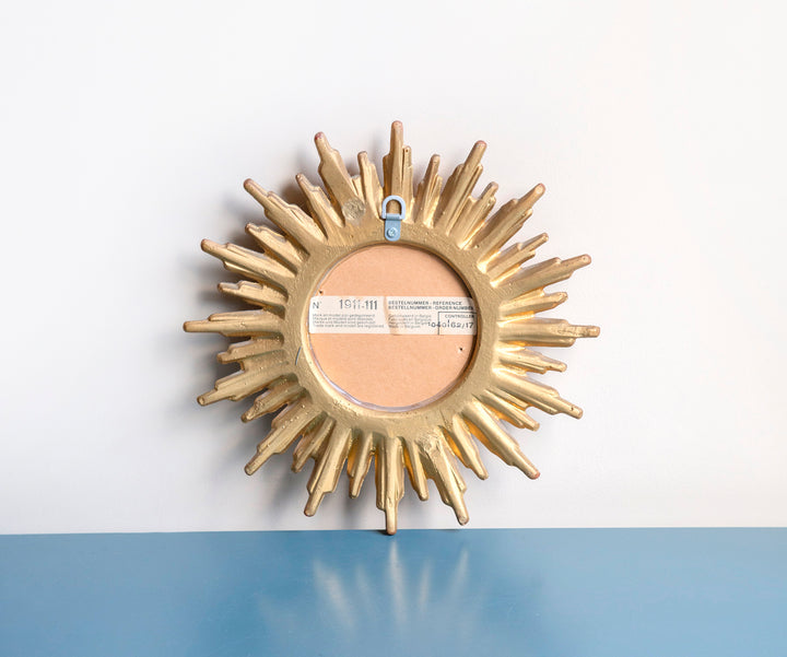 Vintage Golden Sunburst Mirror, Deknudt, Made In Belgium