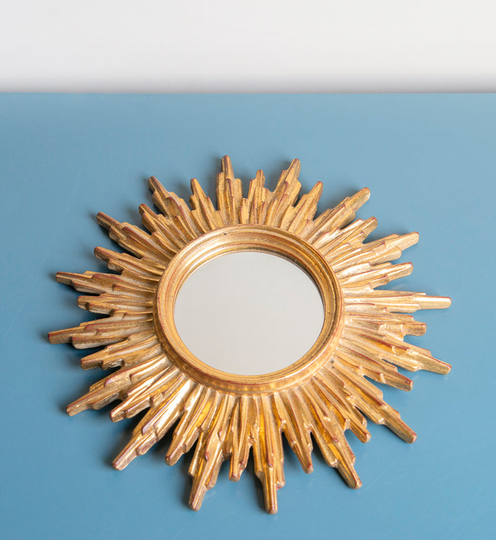 Vintage Golden Sunburst Mirror, Deknudt, Made In Belgium