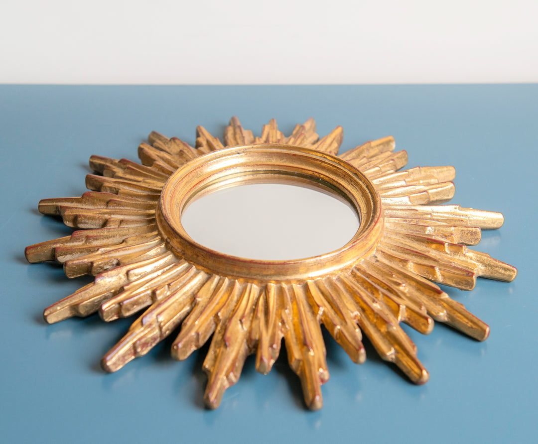 Vintage Golden Sunburst Mirror, Deknudt, Made In Belgium