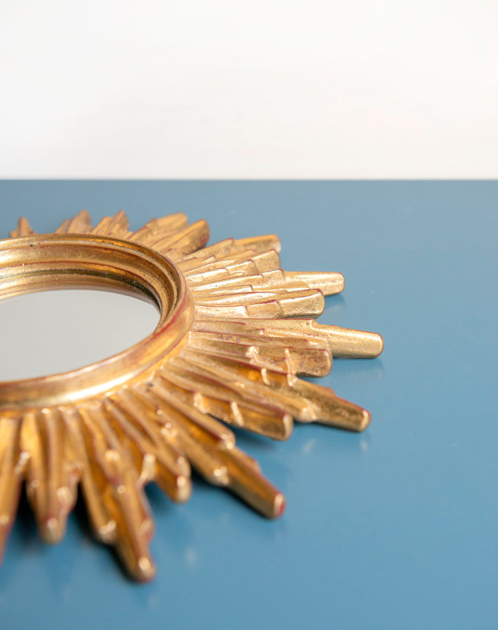 Vintage Golden Sunburst Mirror, Deknudt, Made In Belgium