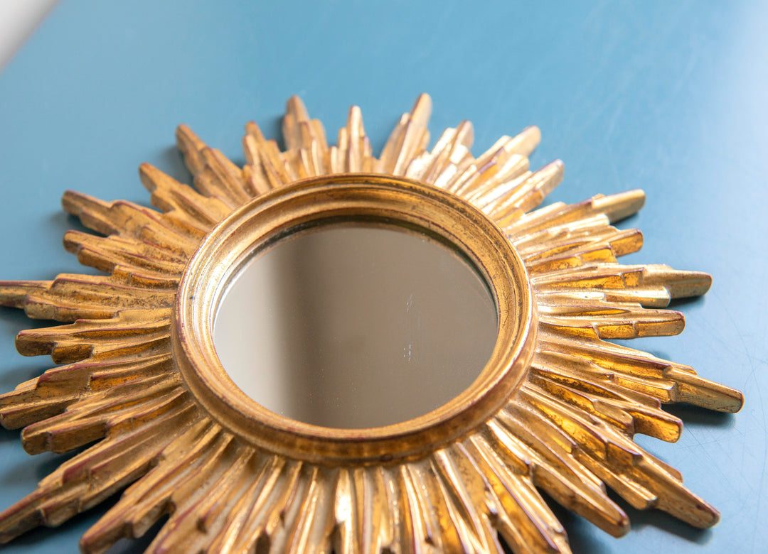 Vintage Golden Sunburst Mirror, Deknudt, Made In Belgium