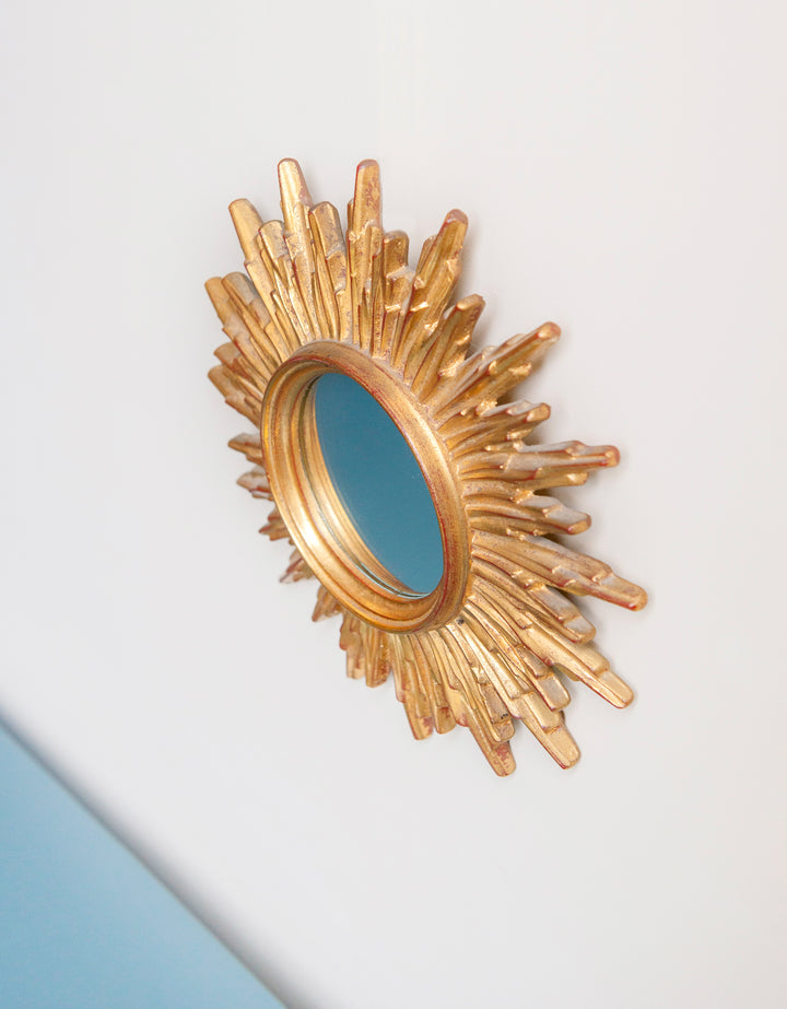 Vintage Golden Sunburst Mirror, Deknudt, Made In Belgium