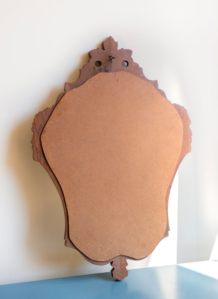 Vintage Oak Wall Mirror - Ornate Wooden Frame