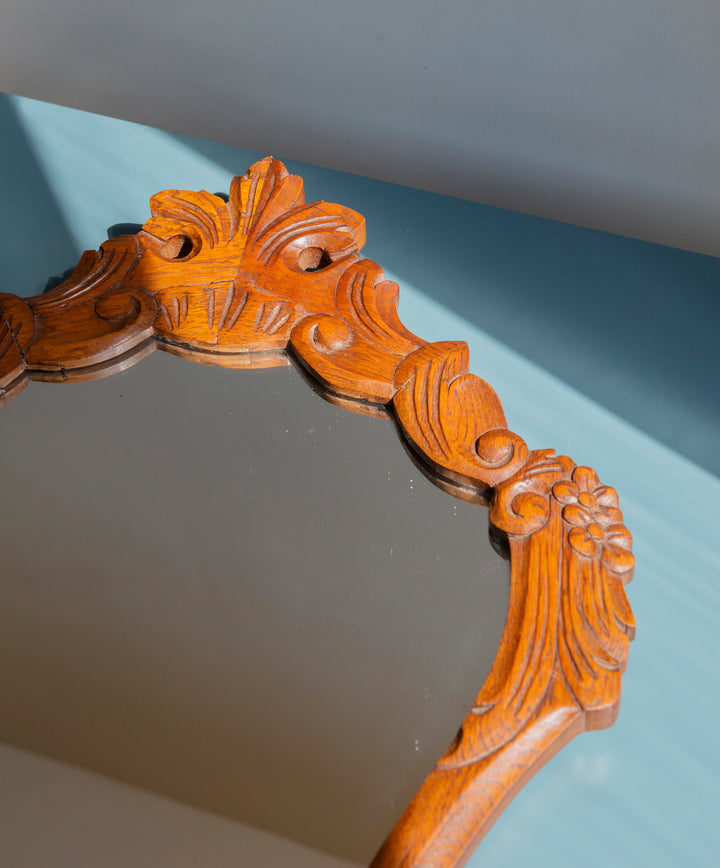 Vintage Oak Wall Mirror - Ornate Wooden Frame