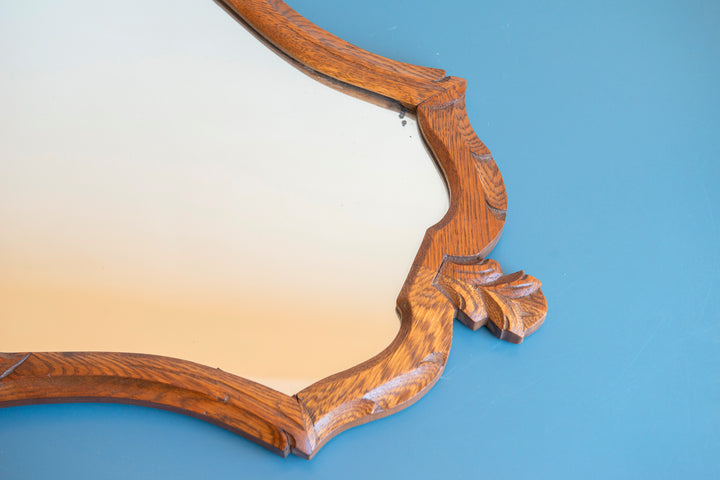 Vintage Oak Wall Mirror - Ornate Wooden Frame