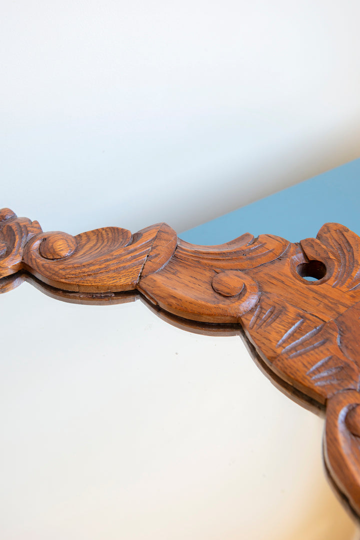Vintage Oak Wall Mirror - Ornate Wooden Frame